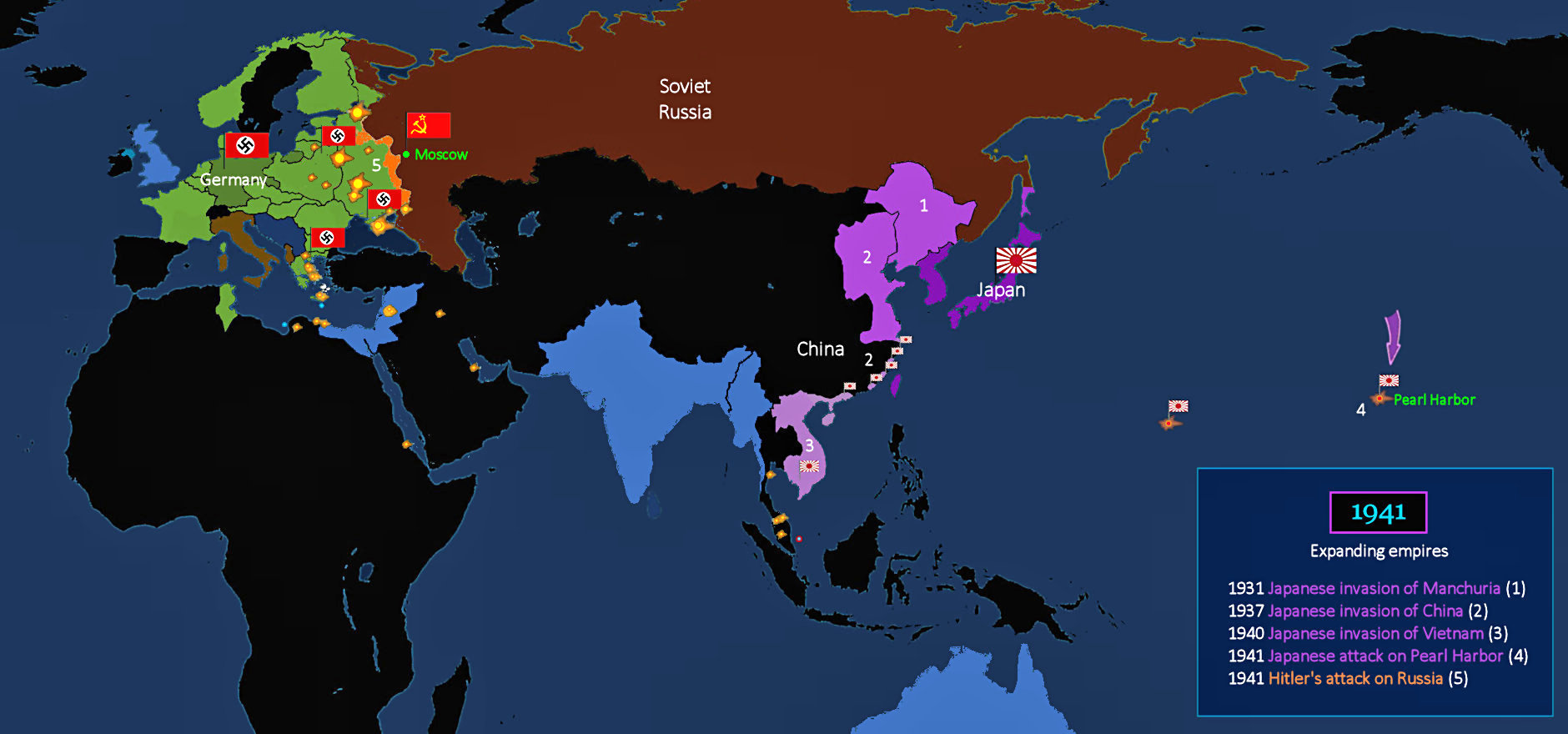 Hitler in Europe, Japan in Pacific, 1941 map